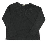 Tmavošedé melírované triko s našitým vzorem Zara