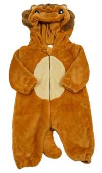 Medová plyšová kombinéza s kapucí - lvíček 