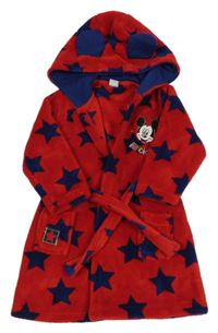Červeno-tmavomodrý plyšový župan s Mickey a hvězdičkami a kapucí Disney