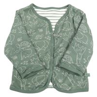 Khakišedá propínací podšitá oboustranná mikina se zvířátky 