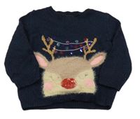 Tmavomodrý melírovaný svetr se sobem a flitry George