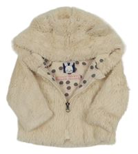 Smetanová kožešinová podšitá bunda s kapucí s oušky POCOPIANO