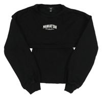 Černá crop mikina s nápisy a všitým žebrovaným topem New Look