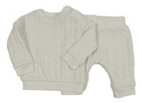 2Set - Bílý žebrovaný/vzorovaný svetr + pletené turecké tepláky George