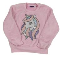 Růžová chlupatá mikina s jednorožcem s flitry Chicco