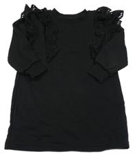 Černé teplákové šaty s volánky s madeirou H&M