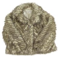 Hnědošedo-bílý kožešinový podšitý kabát s límečkem M&S