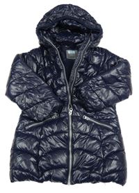 Tmavomodrý prošívaný šusťákový nepromokavý zimní kabát s kapucí Next