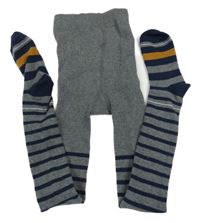 Tmavošedo/tmavomodré melírované pruhované punčocháče YIGGA