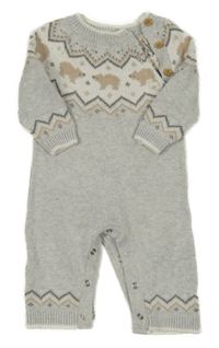 Šedo-bílý melírovaný pletený overal s medvídky a vzorem F&F