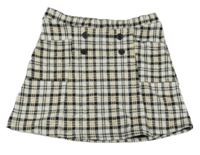 Černo-bílo-hnědá kostkovaná vzorovaná sukně s knoflíky F&F