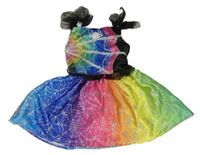 Kostým - Barevno-černé saténové šaty s pavoučkem a pavučinami a volánky George