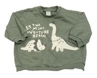 Khaki mikina s dinosaury a nápisy H&M