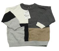 Nové - šedo-tmavošedo-bílo-hnědý svetr Next