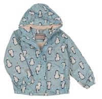 Světlemodrá šusťáková jarní bunda s tučňáčky a kapucí impidimpi