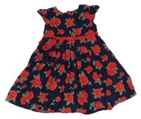 Tmavomodré manšestrové šaty s růžemi Jojo Maman Bébé