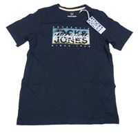 Nové - tmavomodré tričko s logem a palmami JACK&JONES