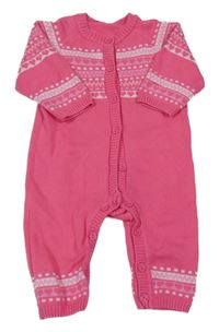 Tmavorůžový pletený overal se srdíčky a vzorem Mothercare