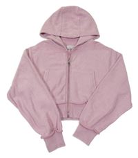 Starorůžová žebrovaná propínací crop mikina s kapucí PRIMARK