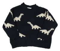 Tmavomodrý oversize svetr s dinosaury H&M