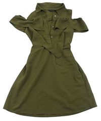 Khaki košilové šaty s průstřihy Primark