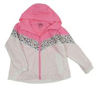 Neonově růžovo-světlerůžová šusťáková jarní bunda s leopardím vzorem a kapucí Y.F.K.