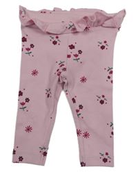 Nové - Růžové květované žebrované legíny s volánem Dunnes