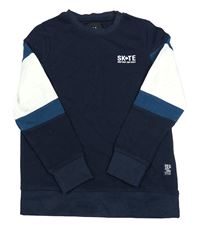 Tmavomodro-bílo-petrolejová mikina s nápisem C&A