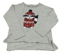 Šedá melírovaná mikina s mývalem z flitrů OVS