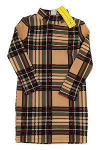 Nové - Meruňkovo-černo-béžové kostkované šaty se stojáčkem Shein