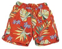 Červené plážové kraťasy s listy Primark