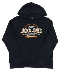 Tmavomodrá mikina s nápisem a kapucí Jack & Jones
