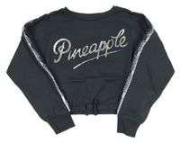 Antracitová crop mikina s 3D nápisem Pineapple