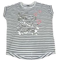 Bílo-černé pruhované tričko s nápisem a srdíčky Y.F.K.