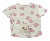 Smetanové žebrované tričko s citróny a uzlem Ergee