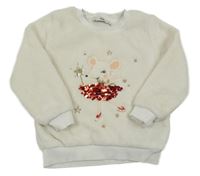 Smetanová chlupatá mikina s myškou s flitry C&A