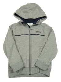 Šedá melírovaná propínací mikina s logem a kapucí Hugo Boss
