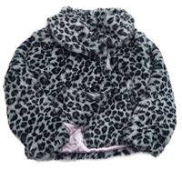 Šedo-černá chlupatá podšitá bunda s leopardím vzorem gymboree