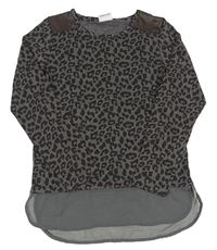 Šedo-černá pletená tunika s leopardím vzorem a šifonem Yigga