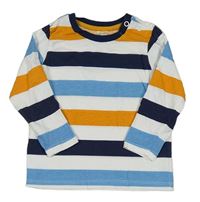 Bílo-tmavomodro-okrové pruhované triko H&M