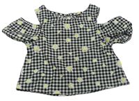 Černo-bílý kostičkovaný crop top s květinami zn. Pep&Co