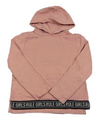 Světlerůžová crop mikina s černým lemem a kapucí C&A