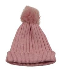 Růžová pletená čepice s bambulí Primark
