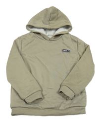 Khaki zateplená mikina s nášivkou a kapucí 