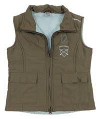 Hnědá šusťáková zateplená jezdecká vesta s výšivkou Fouganza