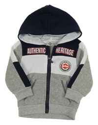 Šedo-bílo-tmavomodrá propínací mikina s logem a kapucí Lee Cooper