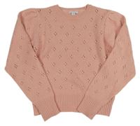 Růžový vzorovaný svetr s perličkami Primark