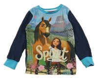 Tmavomodro-modré pyžamové triko s dívkou a koněm 