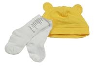 2 set - žlutá čepice + bílé ponožky 