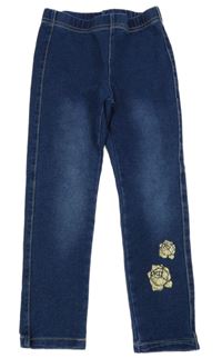 Tmavomodré džegíny se zlatým květem 